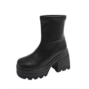 Women's Thick Sole Boots, Leather Short Boots, Height Increasing, Leg Shaping, Perfect for Street Style
