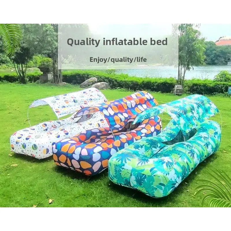 1-Piece Armless Polyester Inflatable Sofa Bed - Garden Outdoor Water-and-Land Dual-Use Lazy Bed with Soft Texture