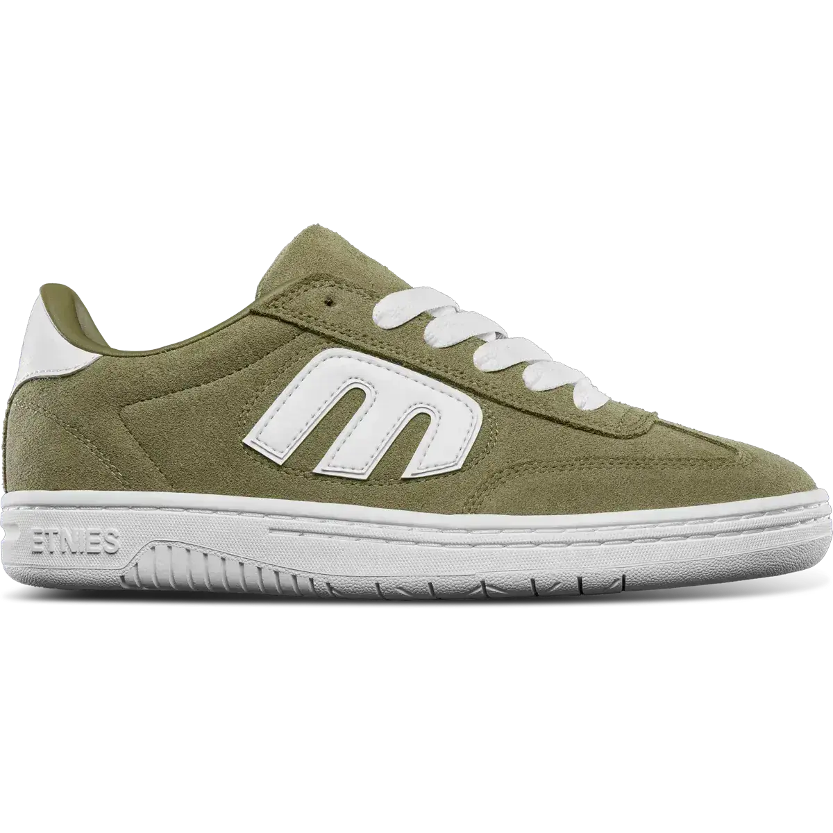 ETNIES Locut Classic Basic Suede & Leather Skate Sneaker - Olive Green, Low-Top, Laced, Arch Support, STI Level 1 Comfort Insole, Gum Rubber Non-Slip Grip Sports Footwear