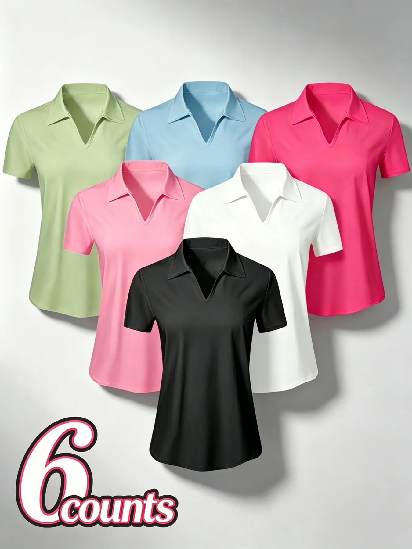 Women's Sports Polo Shirts Set of 6, Moisture-Wicking Breathable Short Sleeve, Comfortable Golf Casual Top Baseball Tennis Football Wear Breathable Workout Top, Athletic Tops