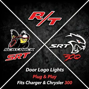 Plug‑and‑Play SRT Hellcat LED Door Projection Puddle Lights | Custom Scat Pack R/T Logo Welcome Lamps for Dodge Charger Challenger Chrysler 300 | 2‑Pack & 4‑Pack Options