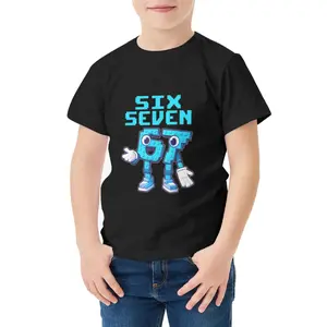 Boy's 67 Emoji Gesture Robot Number Character Mech Blue Lightning Fun Cotton Pattern T-Shirt, Perfect Gift for Christmas and Game Day Parties, Toddler Cartoon T-Shirt, Teen Boy Clothing, Fun, Cool, Soft and Breathable Kids' Clothing.