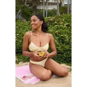 Pacsun Women's Yellow Floral Madison Underwire Bralette Bikini Top