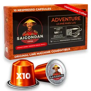 Adventure Coffee Pods - | Light Espresso Roast | Robusta | Vietnamese Single Origin | Small Batch Roasted | Compatible with All Nespresso Original Line Machines | No Preservatives | 10 Capsules