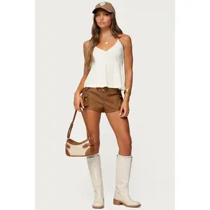 Washed Faux Leather Micro Cargo Shorts Washed Faux Leather Micro Cargo Shorts