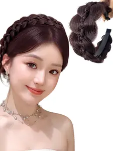 KAIRIYA Handmade Fishbone Braid Hair Headband, Premium Faux Human Hair Gourd Braid Wig Hoop, Fluffy Crown Boost Braided Hairpiece, Stylish Luxury Hair Accessory for Women Daily Casual and Party Wear
