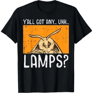 Retro Graphic Print Cotton Tee Moth Yall Got Lamps Funny Insect Meme T-Shirt