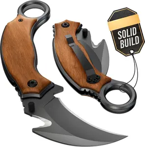 7.28" Multifunctional folding knife for camping 440C  Steel,   with Wood Handle Birthday Gift Idea for Dad, Husband, Boyfriend