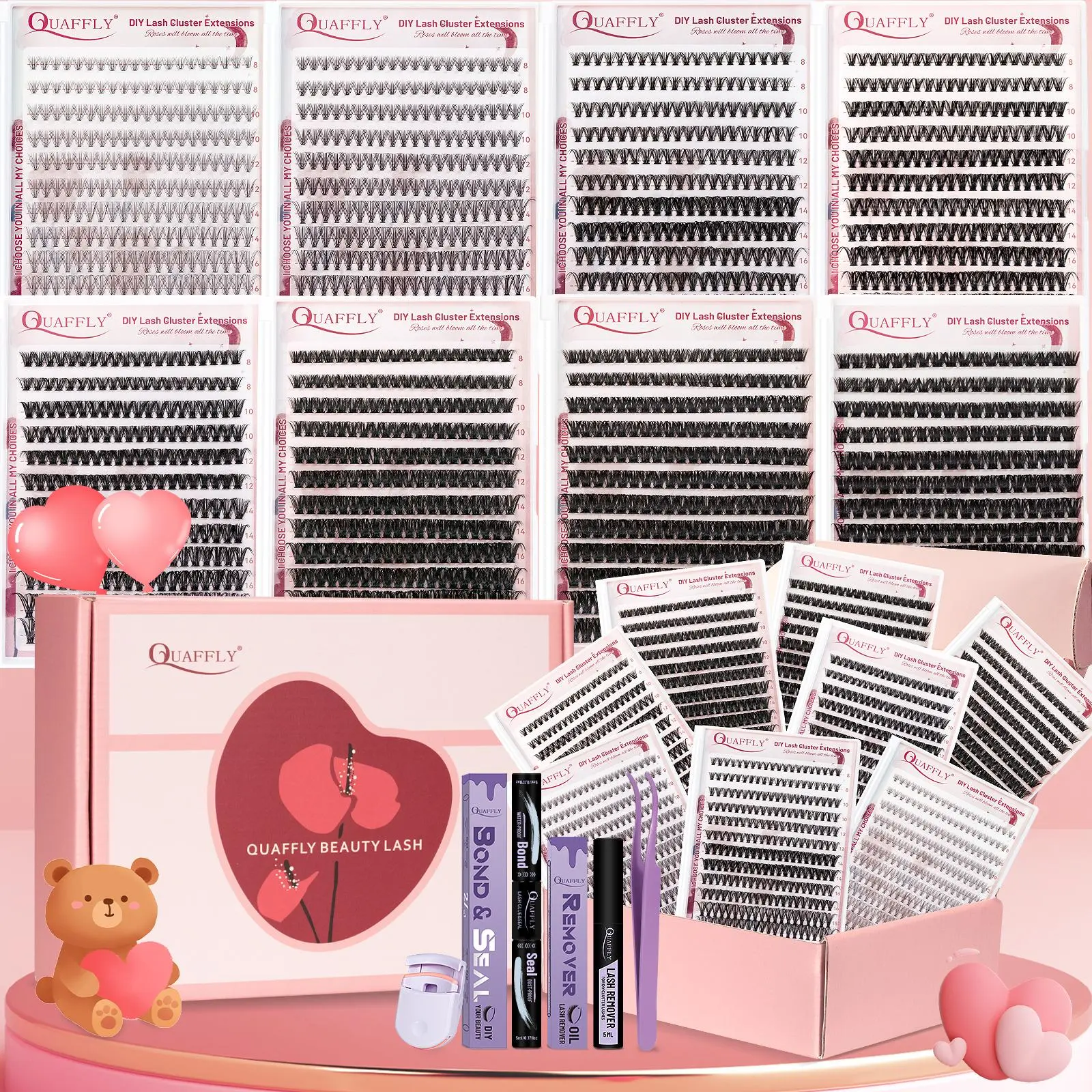 Mixed Length False Eyelashes Kit, Eyelashes Set, Natural Look Eyelash Extensions, Self Grafting Curl Eyelashes, DIY Eyelash Extensions, Eye Makeup Enhancement Eyelashes for Women, Eyelashes Clusters Cosmetic, Curly Lashes