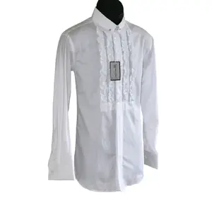 Premium Ruffle White Shirt for Men by UNIK COLLECTION- Menswear Top Casual Long Sleeve Elegant Formal French Collar Stylish Plain Overall Day