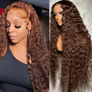 13x6 36 inch 34 inch Chocolate Brown Deep Wave HD Transparent Lace Front Human Hair Wigs For Black Women 13x6 Lace Frontal Wig Natural Wigs Indian Hair Wigs On Sale Clearance 180 Density Long Hair TikTokShopBlackFriday