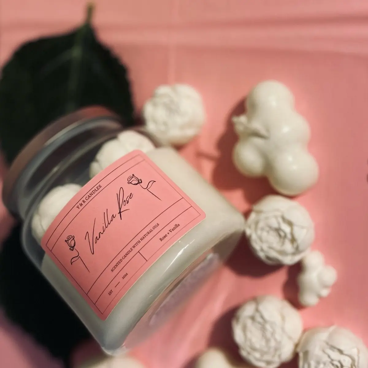 16oz Vanilla + Rose Scented Candle