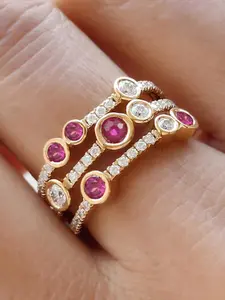 Vintage Wide Ring with Synthetic Zirconia Inlay Engagement Ring, Multi Layers Stackable Rings for Women Daily Dating Wear, Exquisite Birthday Anniversary Gift for Her