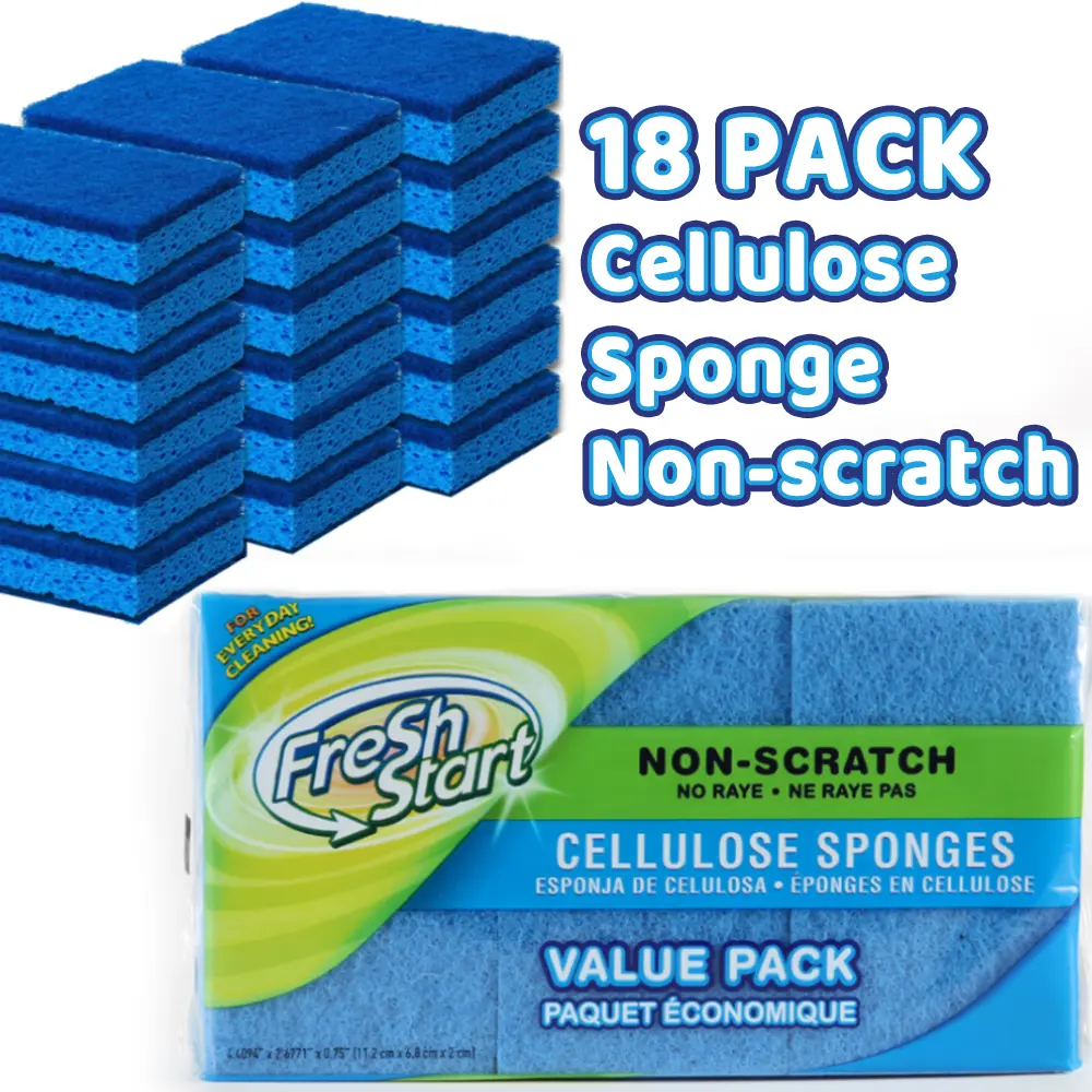 18-Piece High-Density Scrubber Sponges, Square Double-Sided Cellulose Dish Sponges with Tough Non-Scratch Scouring Pads, Kitchen Cleaning Supplies for Home Kitchen, Bathroom Use, Scrubber Sponge