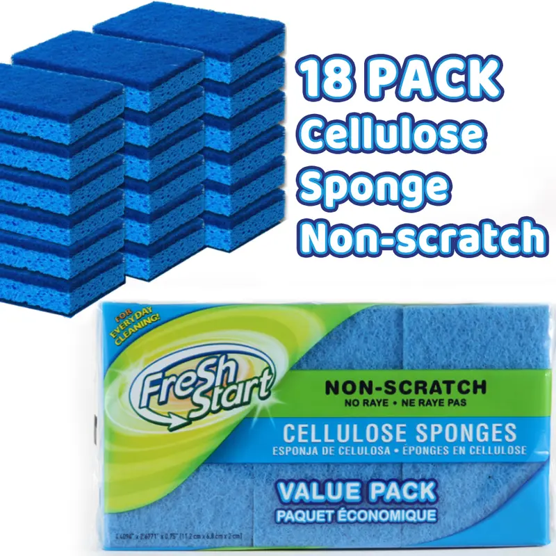 18-Piece High-Density Scrubber Sponges, Square Double-Sided Cellulose Dish Sponges with Tough Non-Scratch Scouring Pads, Kitchen Cleaning Supplies for Home Kitchen, Bathroom Use, Scrubber Sponge