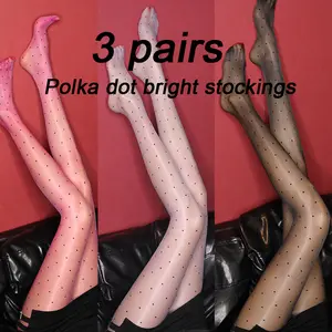 3 Pairs MAX 154LB Ladies' 3D Ultra-Thin Reflective Polka-Dot Pantyhose - Ultra-Stretch Breathable Non-Stuffy Stay-Up Design Trendy Must-Have Tights