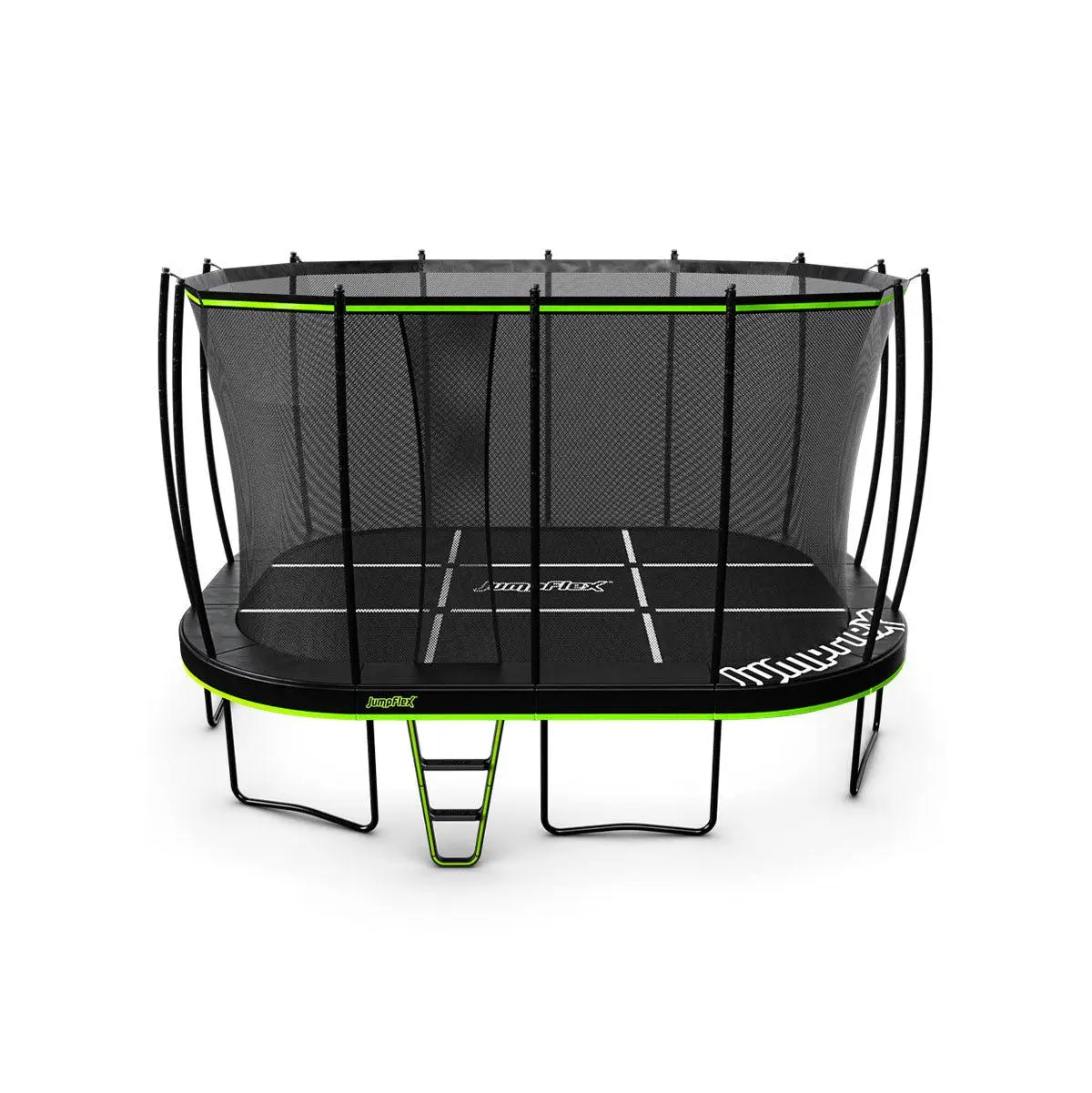 JumpFlex 17' Trampoline MEGA Outdoor Playset with Net and Ladder, Green/Black JumpFlex 17' Trampoline MEGA Outdoor Playset with Net and Ladder, Green/Black