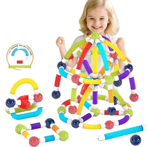 Stretchable Magnetic Rods Kids Toy, Magnetic Construction Set, Interlocking 3D Puzzle Blocks, Educational Gift for Boys & Girls, Christmas Present Idea