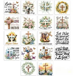 18 Sheets Rub On Transfers for Crafts, Bible and Cross 3.6"x3.9" UV DTF Cup Wrap Waterproof Cold Transfers Adhesive Decals Stickers for  Glass Cup Tumblers Mirrors Mugs Home Decor