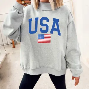 Mntaor Women’s Reversible USA Graphic Sweatshirt​ – Cozy mock neck & light grey pullover, perfect for 4th of July, holiday gifts, and everyday relaxed style