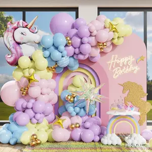 151 count Pastel Rainbow Unicorn Balloon Garland Kit, Pink Purple Blue Yellow Unicorn Balloon Arch with Iridescent  Cone Foil Balloon for Girls Birthday Party  Shower Easter Decoration