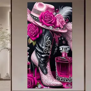 1 set of DIY diamond painting kit, 5D diamond art set, DIY decoration pink rose, cowboy boots, perfume bottle. Mosaic, diamond art, DIY art home decor, suitable for Christmas. Rhinestone Painting Handicraft