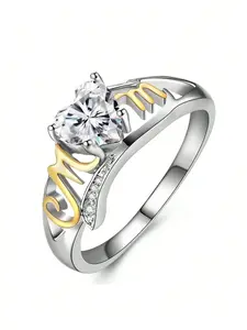1 PC Glamorous Cubic Zirconia Heart Signet Ring For Women For Valentine's Day Gift Wedding Anniversary Party Jewelry