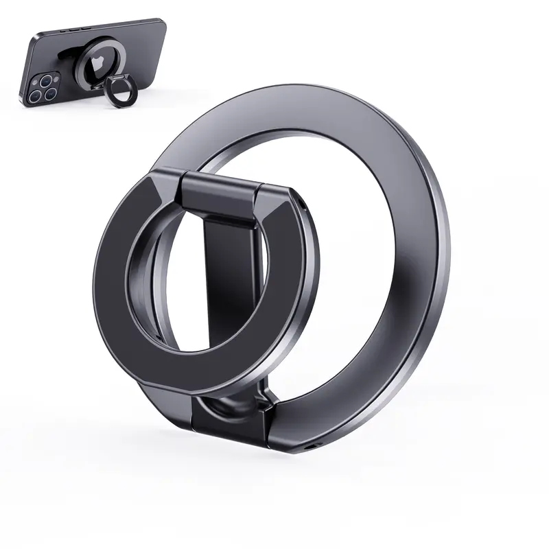 Double-Sided Rotatable Smartphone Ring Grip with 3× Magnet Boost & Foldable Metal Kickstand, Strong Magnetic Accessory for Hands-Free Video Calls & Car Mounts, Compatible with iPhone 17/16/15/14/13 Pro Max Plus (Phone Holders & Mounts)