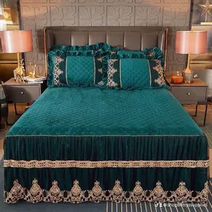 Green and Gold 3-Piece Bedsheets Set with Decorative Border, Elegant Design and Comfortable Beddings