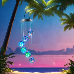 1pcs Colorful Solar Ball Wind Chimes (rose-shaped)-outdoor Led Light Wind Bells for Balcony & Yard