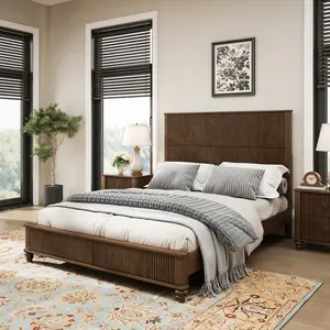 Solid Wood Bed Frame,Queen Platform Bed Frame with Headboard,Tall Headboard Natural Wood Bed ,No Box Spring Needed,Walnut
