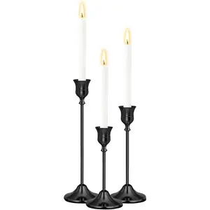 Black Candlestick Holders Set of 3, Weighted, Metal Taper Candle Stick Holders,  Christmas Brass  Decor for Table, Mantel, Room Decorations Housewarming  Black-3