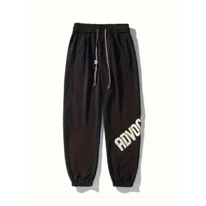 Men's Casual Cropped Joggers with Alphabet Print, 100% Polyester Knit Fabric, Medium Stretch, Loose Fit, Woven Pants for Spring/Fall - Youth Style