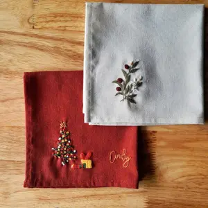 Custom Floral Handkerchief, Hand Embroidered Wedding Keepsake