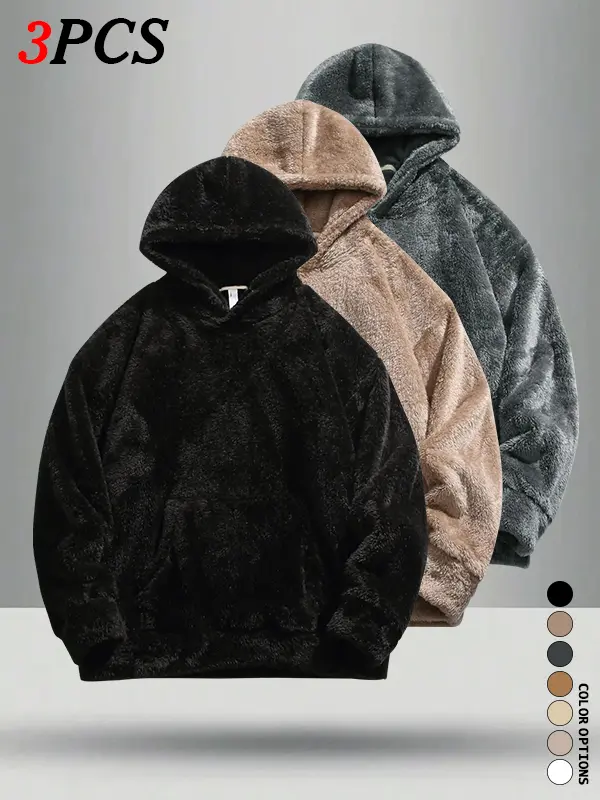 Men’s Hooded Plush Sweatshirt Multi-Pack for Autumn/Winter – Loose Fit, Casual & Versatile, Warm for Home and Outdoor Use