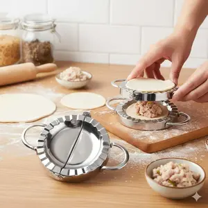 Heavy Duty Stainless Steel Dumpling Maker Set with Embossed Press, Precision Shaper, Non-Stick & Anti-Rust. Includes Pasta Cutter, Filling Spoon, Dough Ring. Ideal for Homemade Dumplings, Ravioli, Wontons, Gyoza. All-in-One Cooking Kit Kitchen Utensils.