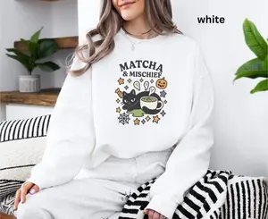 [Sale off up to 50%] Matcha Mischief Halloween Sweatshirt Cozy Green Tea Costume