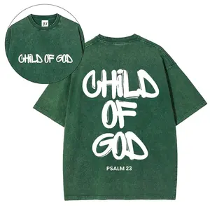 "Son of God" washed T-shirt, double-sided oversized washed T-shirt, Christian faith bubble lettering design, suitable for everyday wear, comfortable fabric.