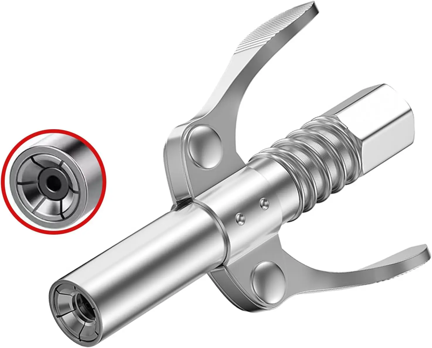 Grease Gun Coupler, Grease Joint Fittings, Quick Lock Double Handles Grease Gun Tip with 6 Thickened Claws, Compatible with All Grease Guns,Suitable for Automobiles Ships Farm Machinery Etc.