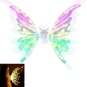 LED Electric Fairy Wings for Girls, Moving Butterfly Wings with Lights & Music, Toy for Halloween, Valentine, Birthday, Christmas, Party Costume, Princess Cosplay and Dress-Up (Multicolored)