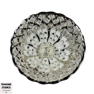 Silver Scalloped Edge Peacock Feather Handmade Jianzhan Teacup