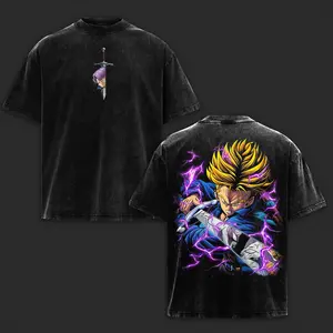 Trunks Double Printed  Washed Tee Retro Vintage Unisex Oversize Anime Manga Acid Washed Lightweight Cotton T-Shirt, Hoodies & Sweater Wash Gift For Anime Fan, Anime Lover Menswear Soft