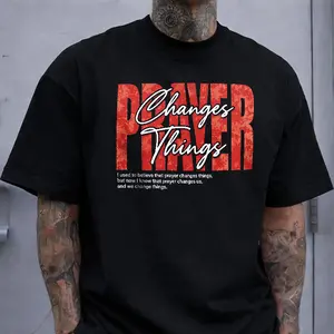 Prayer Changes Things' Inspirational Print T-shirt Christian Devotional Style Casual Top