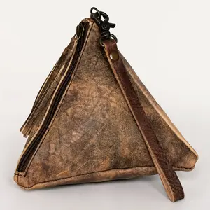 American Darling Wallet Bag Genuine Vegetable Tanned Leather Western Pyramid Purse with Wristlet Strap and YKK Zipper