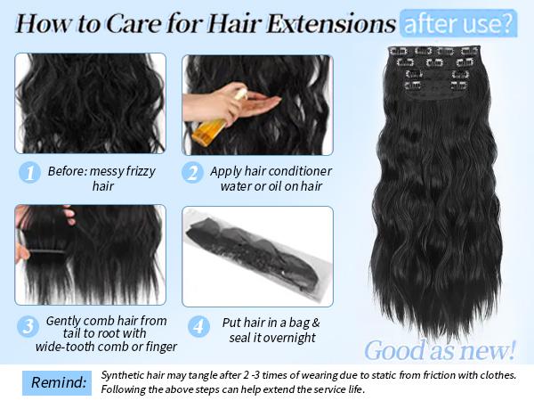 [Iridescent] Clip in Hair Extensions 24/20 Inch 4 PCS Synthetic Natural & Soft Hair & Blends Well Hair Extensions Long Wavy Hairpieces