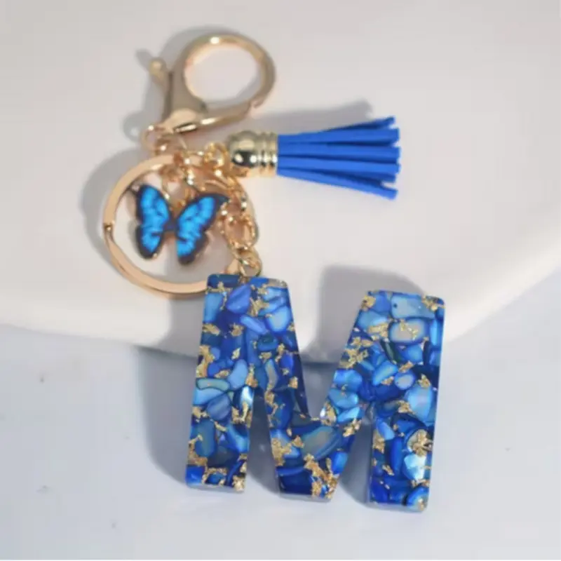 Women's Royal Blue Butterfly Tassel Letter Keychain Keychain Pendant, Glitter Mosaic Design, Lobster Clasp Key Ring for Keys Bags Backpacks Keychain Decor, Key Accessories