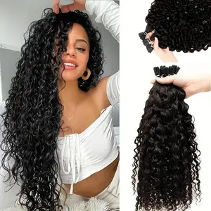 2025 Wholesale Arrivals Brazilian Human Hair Extensions - Pre-Bonded Keratin Stick Tips with Microlink Beads, Natural Look & Easy Application, Voluminous Curly Waves for Women & Men, Halloween Party, Everyday Hairstyle - Salon-Quality Extensions at Home U