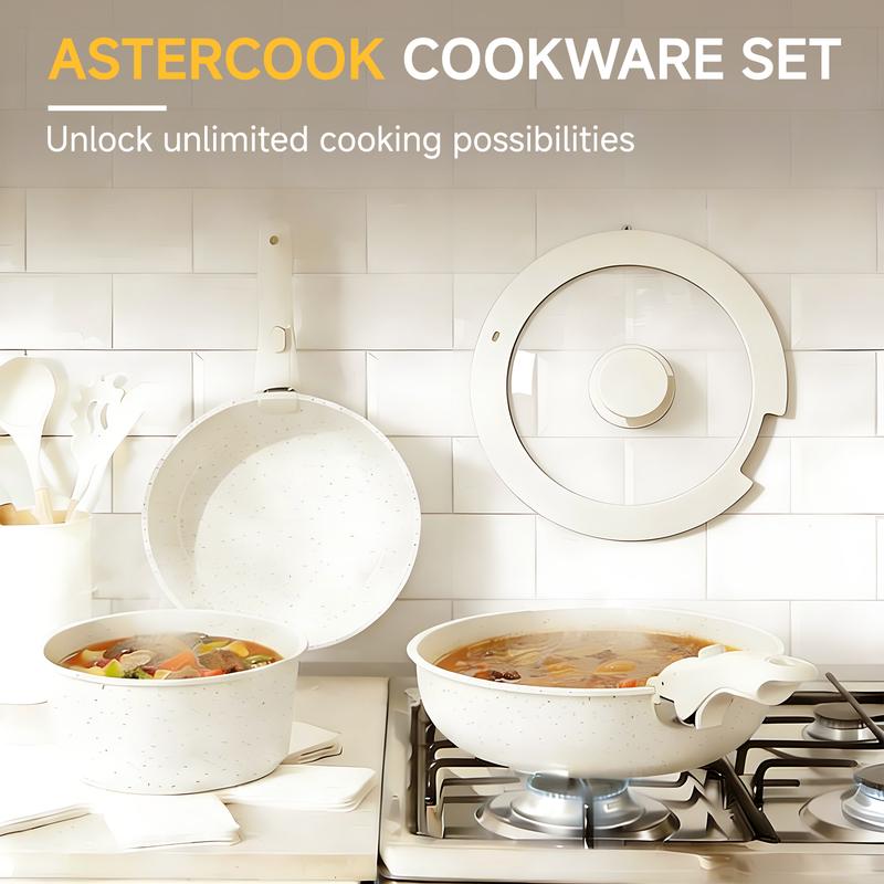 Taksat 20-Piece Nonstick Cookware Set - Detachable Handle, Induction & Oven Safe Pots and Pans, Dishwasher Safe Kitchenware