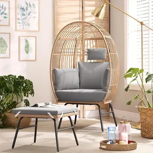 [SOIYELIFE] Outdoor Garden Wicker Egg Chair And Footstool Patio Chaise, With Cushions, Outdoor Indoor Basket Chair backyard lawn patio