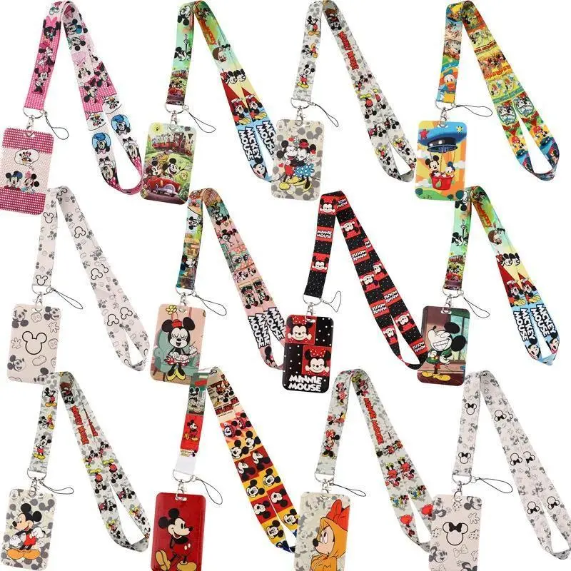 Mickey mouse Neck Keychain Necklace Webbings Ribbons Anime Cartoon Neck Strap Lanyard ID badge Holder Keychain Lanyards kids